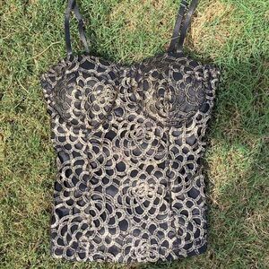 Black and gold lace corset top